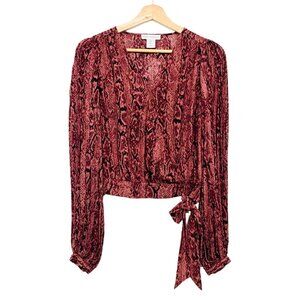 Cupcakes And Cashmere Snake Print Wrap Style Blouse XS Long Sleeve V-Neck